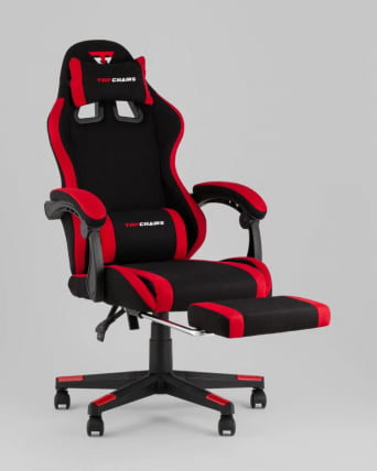 Кресло спортивное TopChairs Prophet с оттоманкой ткань черно-красный_3