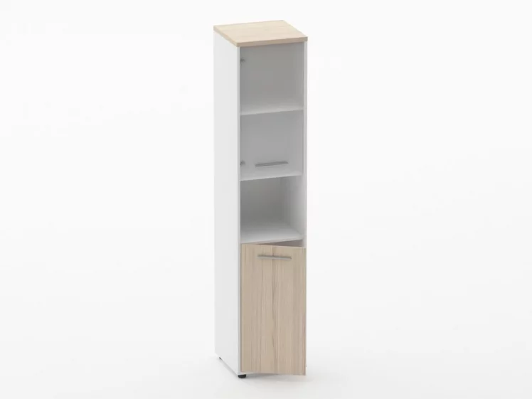 Шкаф 4 узкий верх стеклянная дверь, низ закрытый, с нишей Deka 10.19.18Л Туя/Белый_1