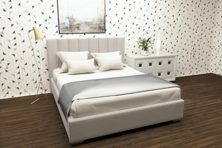 Мягкая интерьерная кровать Терра с ортопедическим основанием Цвет фасада: Кремовый; Материал фасада: Металл/Велюр; Спальное место: 1800х2000 мм_0