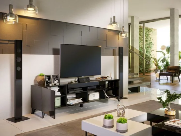 Тумба под ТВ Бруклин 1800 с опорами Черный глянец_5