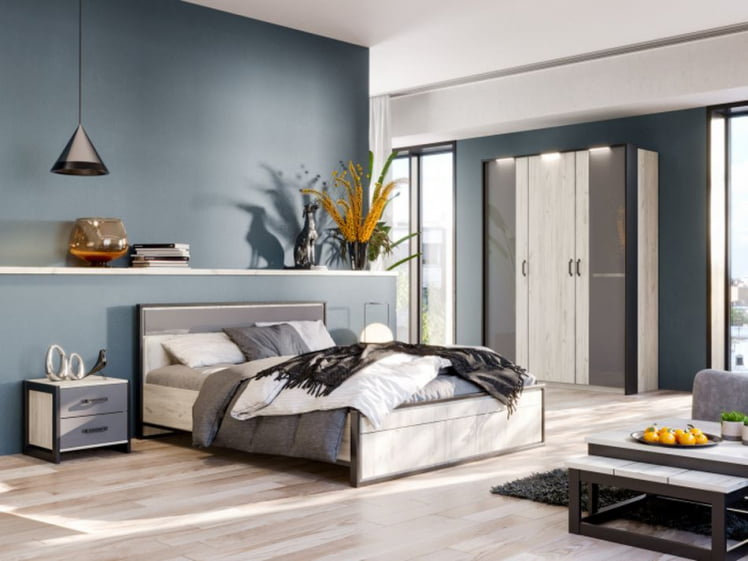 Шкаф двухстворчатый с комбинированными дверями Техно ЛД 678.130.000.007 Дуб Крафт белый Серый шифер_3