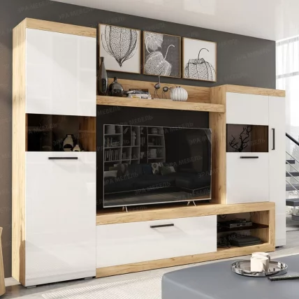 Стенка Бастон Дуб вотан/Белый глянец_2