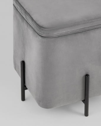 Пуф Грейс квадрат с ящиком велюр Серый_2