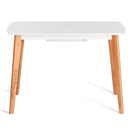 Стол обеденный раскладной Claire столешница МДФ, опоры дерево гевея, белый / натуральное дерево, 110+30 x 75 x 75см_6