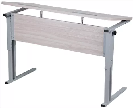 Парта двухместная (рост 3-7) эргономичная с углом наклона и пеналами Белая ЛДСП/Серая кромка/Металл Серый_0