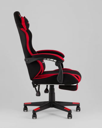 Кресло спортивное TopChairs Prophet с оттоманкой ткань черно-красный_4