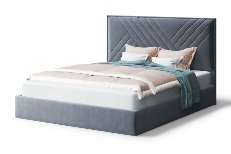 Кровать МИРА 2000*1600мм (без опор), велюр Бренди лайт 28 (серый), (б/основания, б/матраса)_0