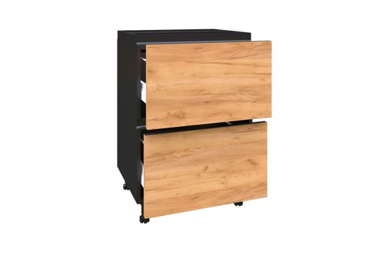 Тумба кухонная 600 с 2 ящиками ЛЮКС (4) Шервуд ЛД 281.790.000.014 Черная Дуб золотой_1