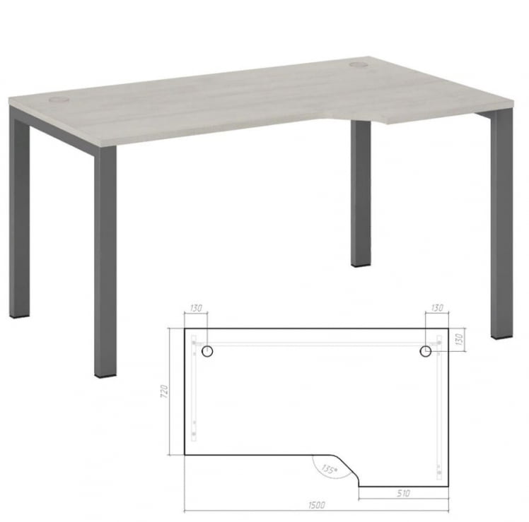 Стол эргономичный правый на металлоопорах New Line NLN36322724 Дуб шамони светлый_1