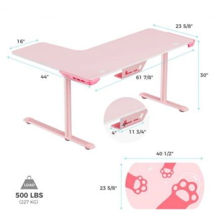Стол письменный (для компьютера) угловой ЕУРЕКА ЕРК-Л60Р-ПК-В2 (правый), розовый / EUREKA ERK-L60R-PK-V2_7