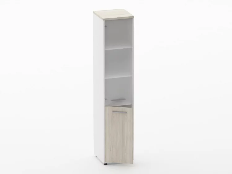 Шкаф 4 узкий верх стеклянная дверь, низ закрытый Deka 10.19.17Л Дуб Сантана светлый/Белый_1