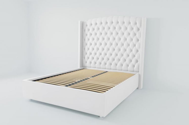 Мягкая интерьерная кровать "Берлин Люкс" с ортопедическими латами (металл) Материал фасада: Искусственная кожа; Спальное место: 2000х2000 мм; Цвет фасада: Белый; Цвет корпуса: Белый _0