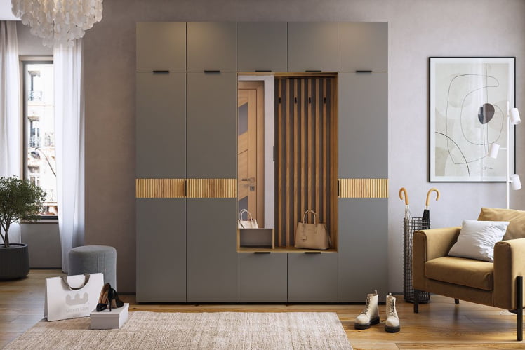 Прихожая Бери К1 Дуб крафт золотой/белое дерево_1