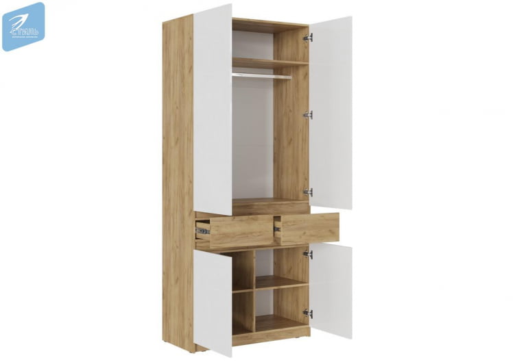 Шкаф 2-х створчатый ШК-001 БОСТОН дуб крафт золотой/Белый глянец_1