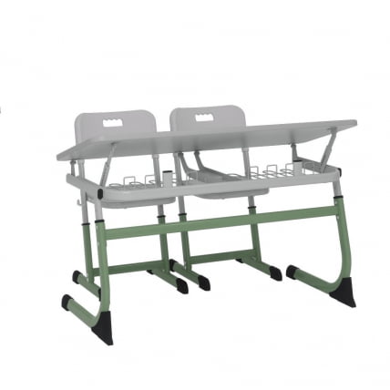 Парта двухместная регулируемая по высоте СМАРТЙ с углом наклона столешницы (рост 5-7) Голубой/Серый / SMARTY_2