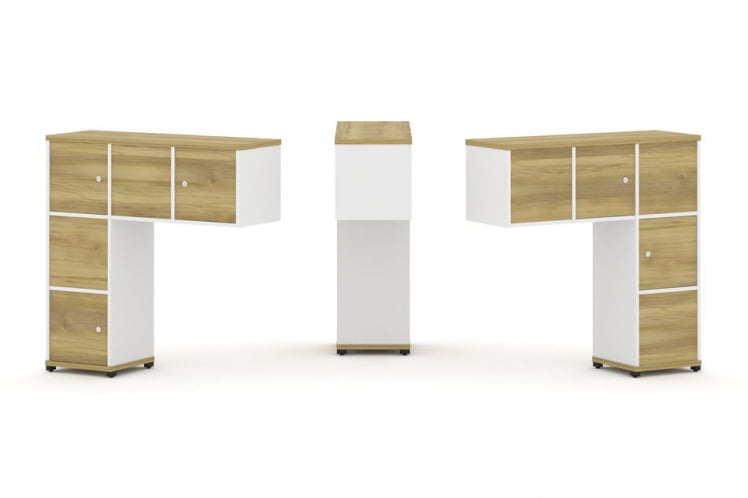 Надставка на стол низкая двухсторонняя + задняя стенка (5 шт.) + распашной фасад (5 шт.) CONCEPT CN.DNN-007 Дуб Винченцо Белый бриллиант Черный металл_0