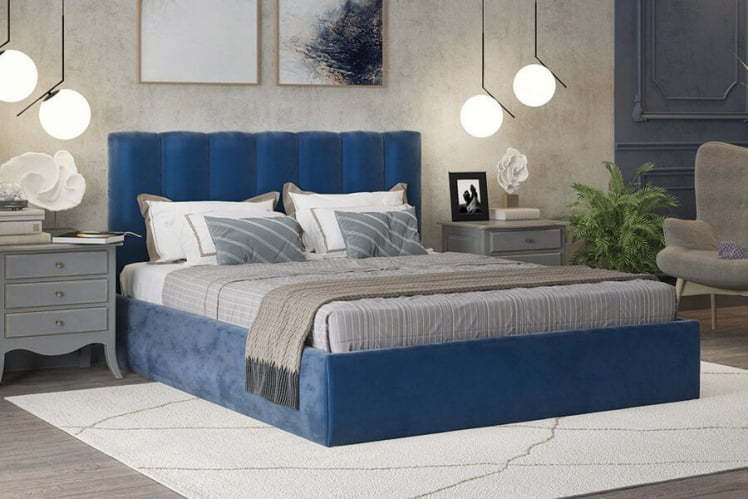 Кровать Элен 1200*2000 мм, велюр НЕО 27, синий / NEO_1