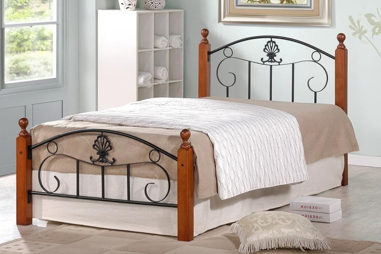 Кровать РУМБА (AT-203)/ RUMBA дерево гевея/металл, 90*200 см (Single bed), красный дуб/черный_4