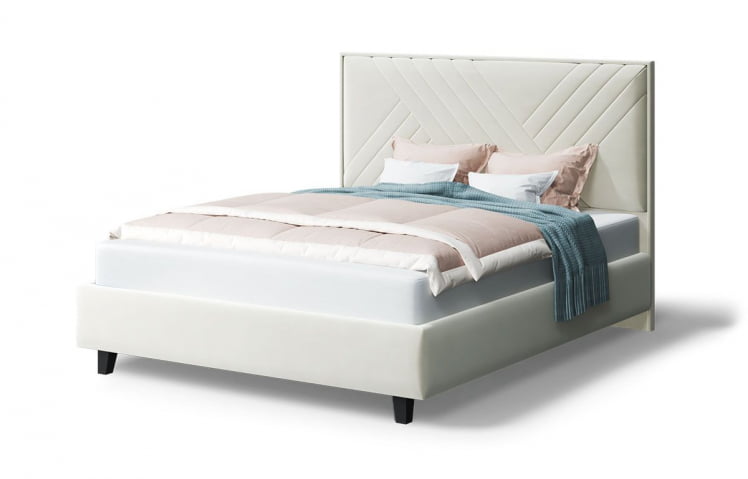 Кровать МИРА 2000*1200мм (на опорах), велюр Бренди лайт 02 (серо-белый), (б/основания, б/матраса)_0