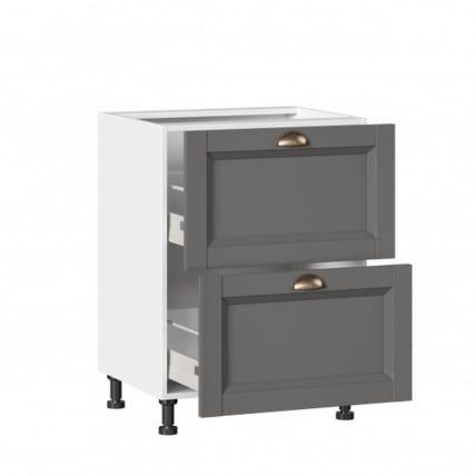 Тумба кухонная 600 с 2 ящиками ЛЮКС (4) Амели-3 ЛД 299.900.000.065 Белый Оникс серый_1