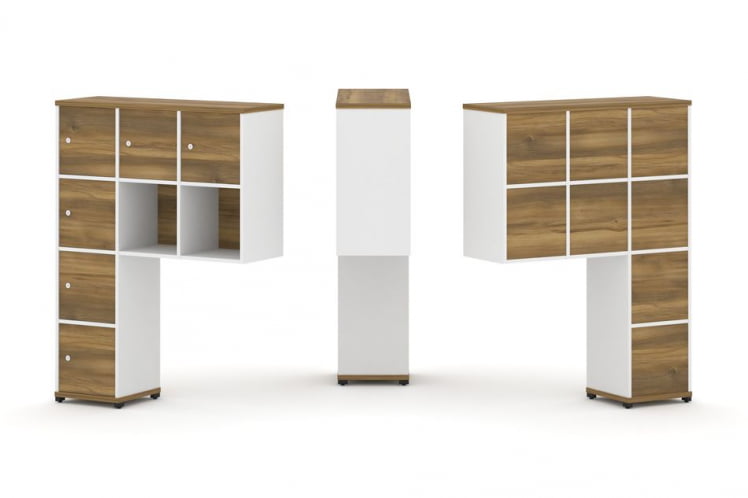 Надставка на стол высокая односторонняя + задняя стенка (8 шт.) + распашной фасад (6 шт.) CONCEPT CN.ONV-009 Сандал Янтарный Белый бриллиант Черный металл_0