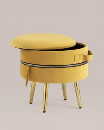 Пуф Тильда с ящиком велюр Охра_4