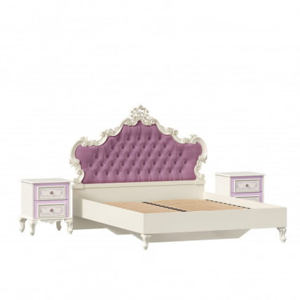 Кровать двуспальная 1600 с тумбами с мягким изголовьем Маркиза 07 Алебастр Сиреневый_1